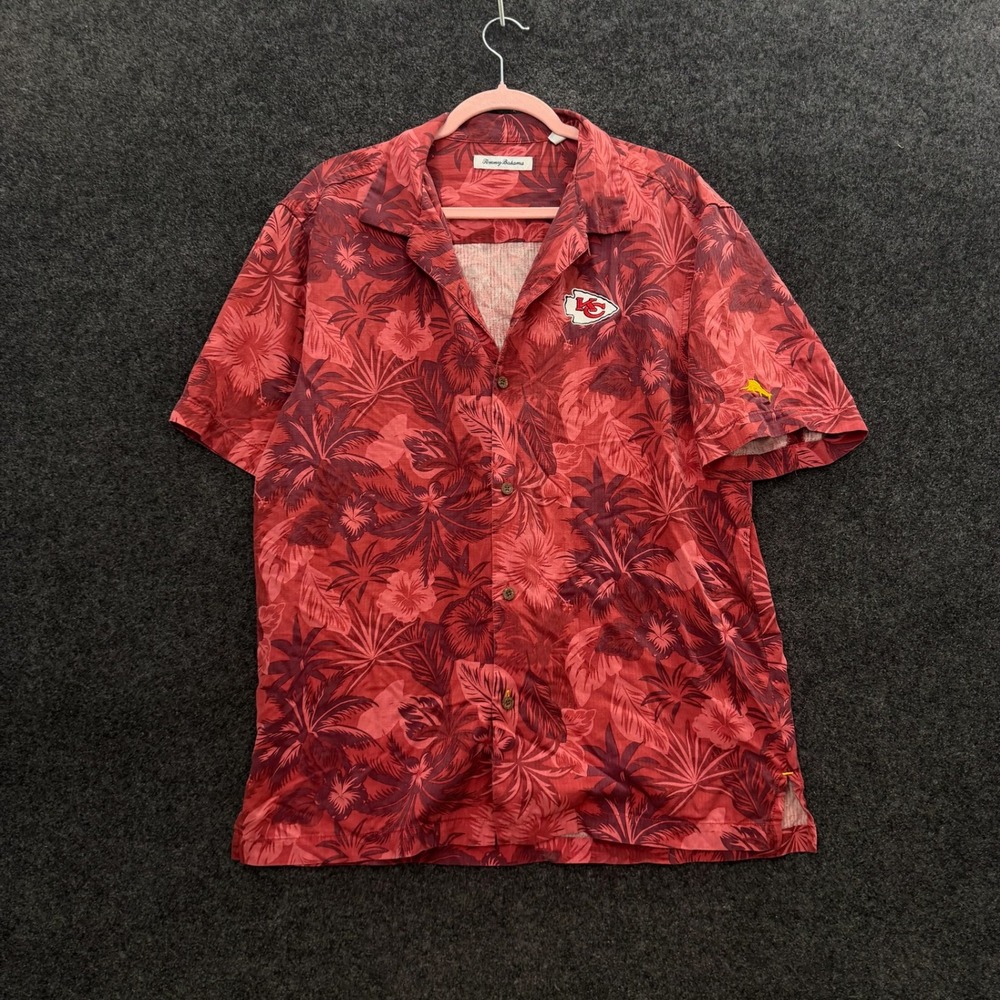 Tommy Bahama Kansas City Chiefs Mens Medium Red Tropical Floral Silk Camp Shirt
